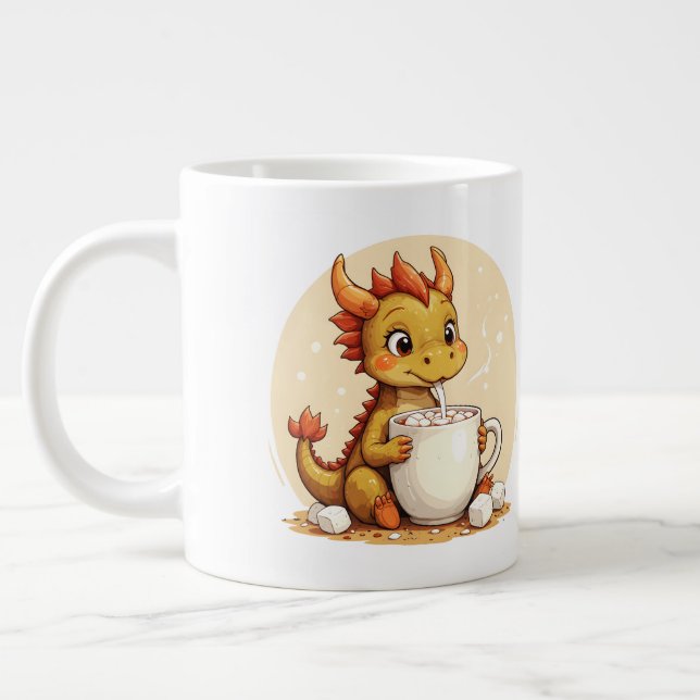 Cute Baby Dragon Hot Chocolate Kids Kawaii Cozy De Large Coffee Mug (Left)