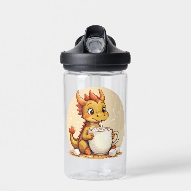 Cute Baby Dragon Hot Chocolate Kids Kawaii Cozy De Water Bottle (Front)