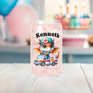 Cute baby dragon in an ambulance can glass