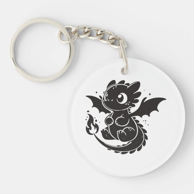 Cute Baby Dragon Minimalist Keychain. Key Ring (Front)