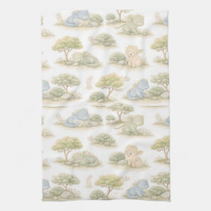 Cute Baby Dragon Pastel Woodland Pattern (1) Tea Towel