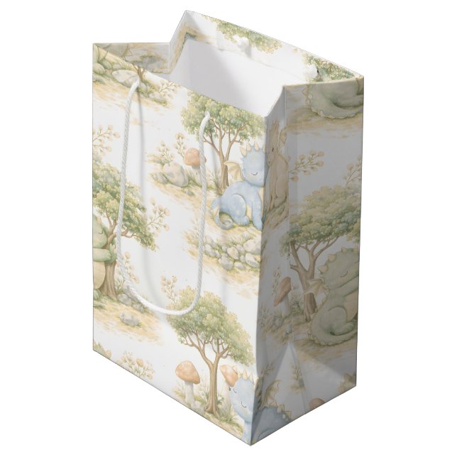 Cute Baby Dragon Pastel Woodland Pattern (2) Medium Gift Bag (Front Angled)