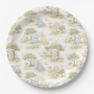 Cute Baby Dragon Pastel Woodland Pattern (2) Paper Plate