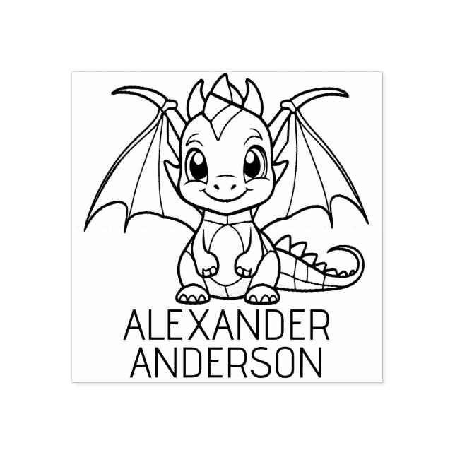 Cute Baby Dragon Personalise Rubber Stamp (Imprint)