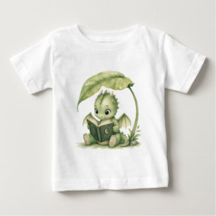 Cute Baby Dragon Reading Storybook Under Leaf Kids T-Shirt