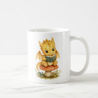 Cute Baby Dragon Reading Storybook Watercolor Art