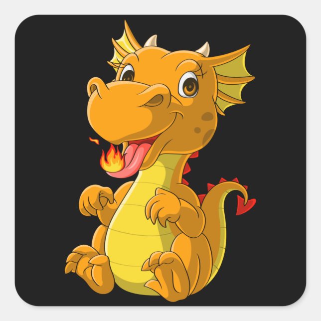 Cute baby dragon spitting fire square sticker (Front)