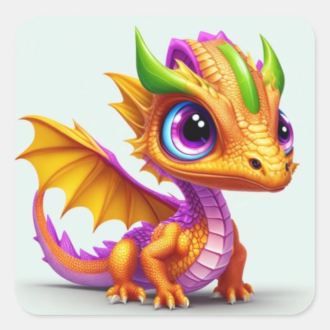 Cute Baby Dragon Square Sticker (Front)