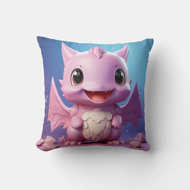 Cute baby dragon throw pillow (Front)
