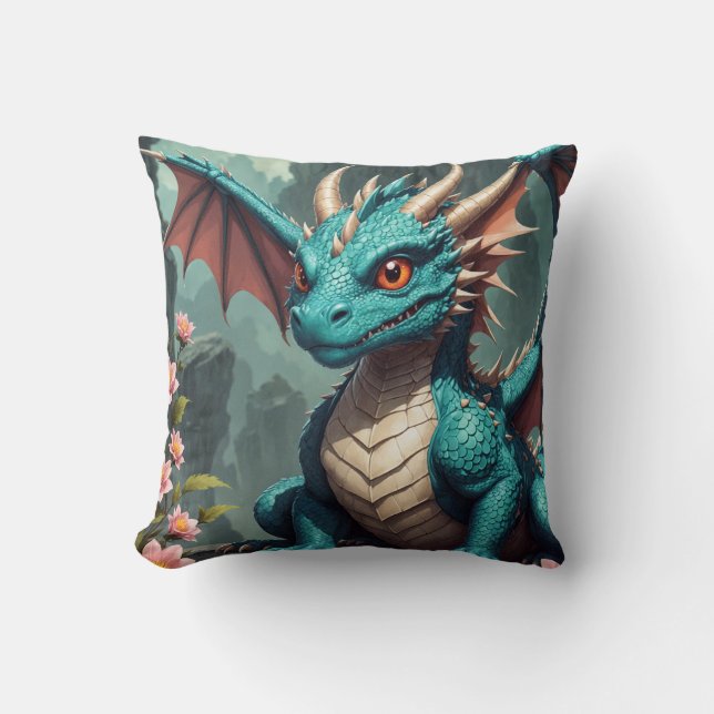 Cute Baby Dragon Throw Pillow For Kids (Front)