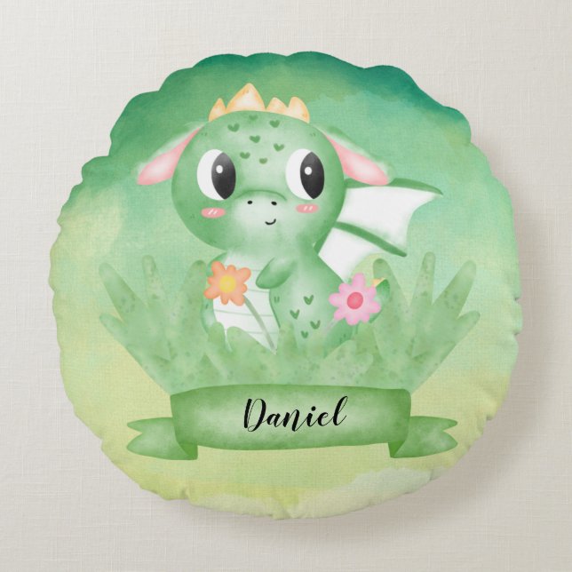 Cute Baby Dragon Watercolour Cushion (Front)