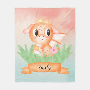 Cute Baby Dragon Watercolour Fleece Blanket