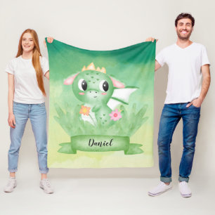 Cute Baby Dragon Watercolour Fleece Blanket