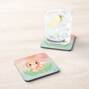 Cute Baby Dragon Watercolour Hard Plastic Coaster