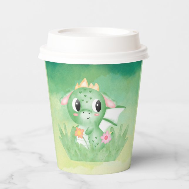 Cute Baby Dragon Watercolour Hard Plastic Coaster  Paper Cups (Front)