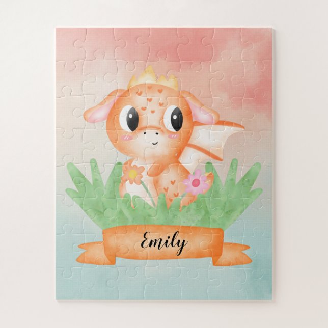 Cute Baby Dragon Watercolour Puzzle (Vertical)