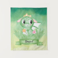 Cute Baby Dragon Watercolour Tapestry
