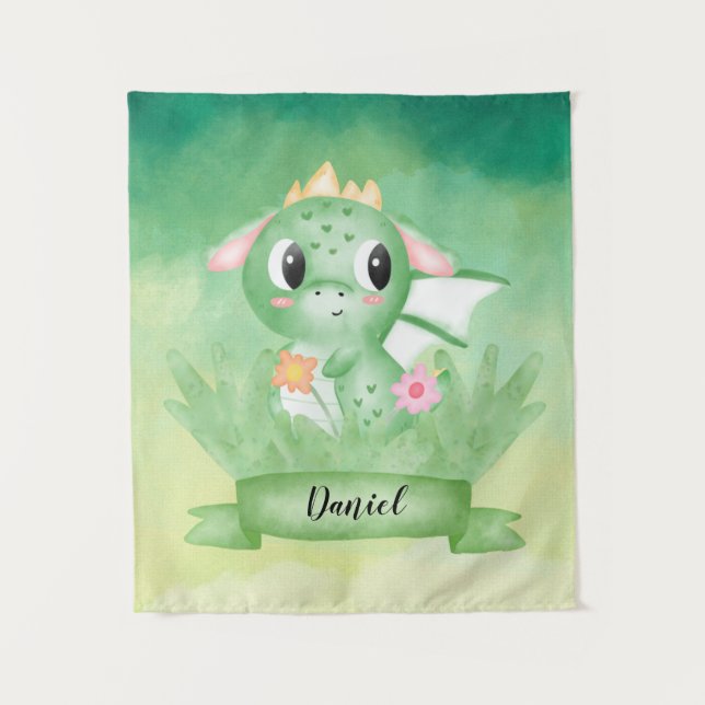 Cute Baby Dragon Watercolour Tapestry (Front)