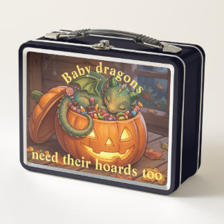 Cute Baby Dragon With His Hoard Metal Lunch Box