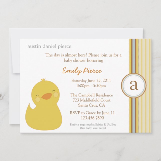 Cute Baby Duck Baby Shower Invite (Front)