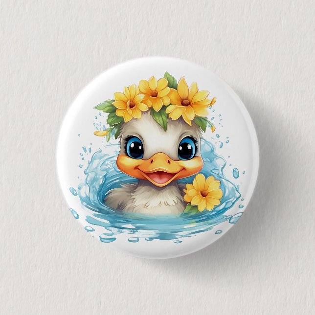 Cute Baby Duck Ducklings Fun animals flowers 3 Cm Round Badge (Front)