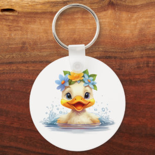 Cute Baby Duck Ducklings Fun animals flowers Key Ring