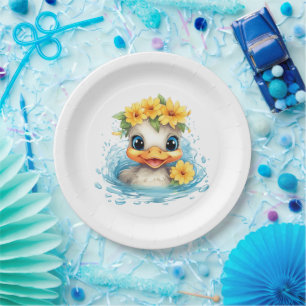 Cute Baby Duck Ducklings Fun animals flowers Paper Plate