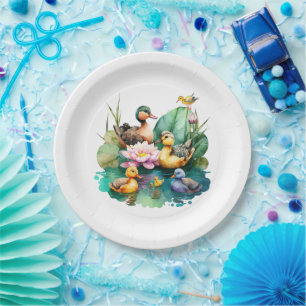 Cute Baby Duck Farm Family Animals Paper Plate