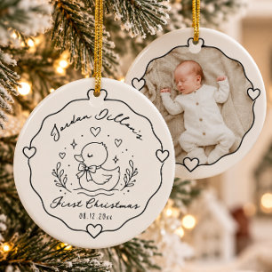 Cute Baby Duck First Christmas Photo Name Ceramic Tree Decoration