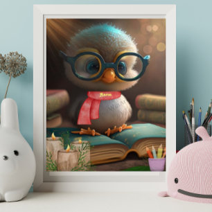 Cute Baby Duck reading a book personalised Art Poster
