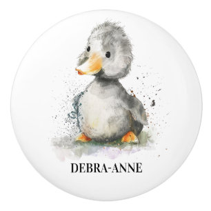 Cute Baby Duck Watercolor Ceramic Knob
