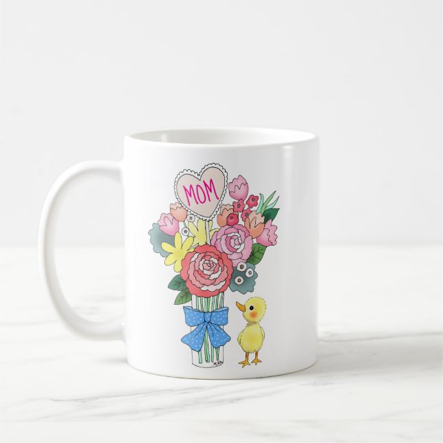 Cute Baby Duck with Pretty Flowers Mother gift Coffee Mug (Left)