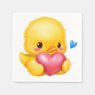 Cute Baby Duckling with a Pink Valentine Heart  Napkin