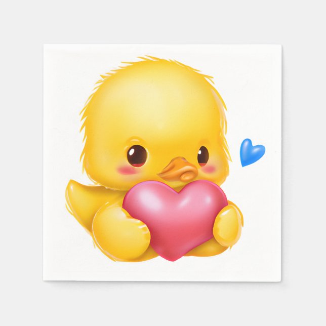 Cute Baby Duckling with a Pink Valentine Heart Napkin (Front)