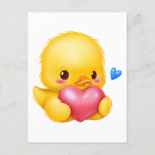 Cute Baby Duckling with a Pink Valentine Heart  Postcard