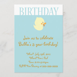 Cute Baby Duckling with Blue Birthday Invitation