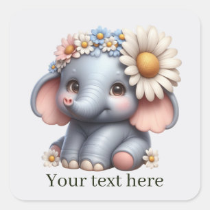 Cute baby elephant add text  square sticker