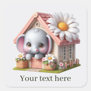 Cute baby elephant add text  square sticker