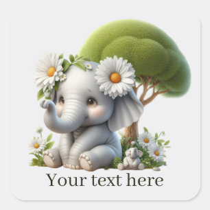 Cute baby elephant add text  square sticker
