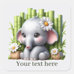 Cute baby elephant add text square sticker