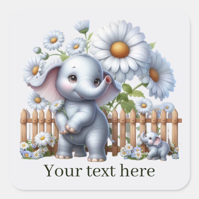 Cute baby elephant add text  square sticker (Front)