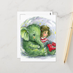 Cute Baby Elephant and a Girl Postcard