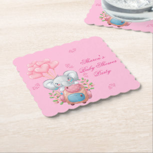 Cute Baby Elephant and Balloon Baby Shower Paper Coaster