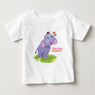cute baby elephant and butterfly outline drawing  baby T-Shirt