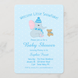 Cute Baby Elephant and Teddy Bear Baby Shower Invitation