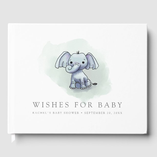 Cute baby elephant baby shower guest book (Front)