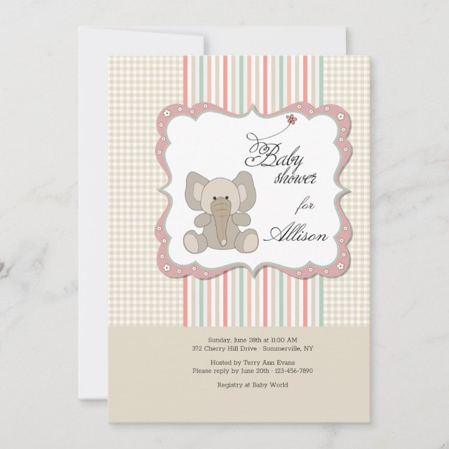 Cute Baby Elephant Baby Shower Invitation (Front)