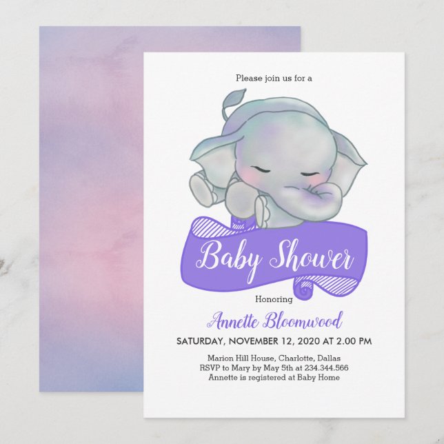 Cute Baby Elephant | Baby Shower Invitation (Front/Back)