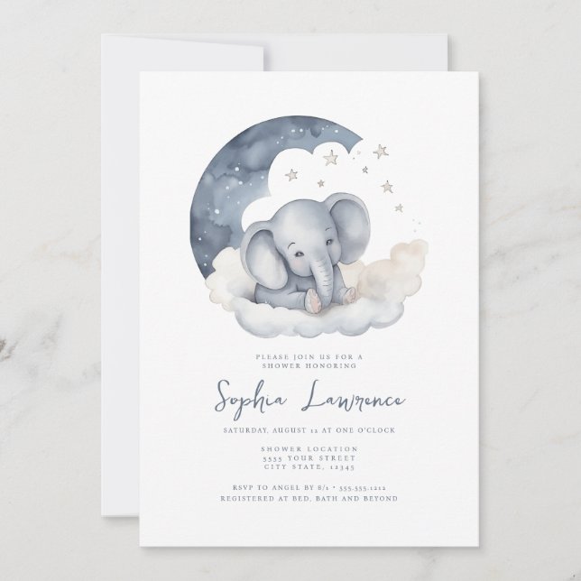 Cute Baby Elephant Baby Shower Invitation (Front)