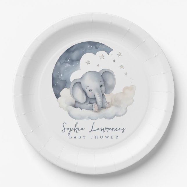 Cute Baby Elephant Baby Shower Paper Plate (Front)